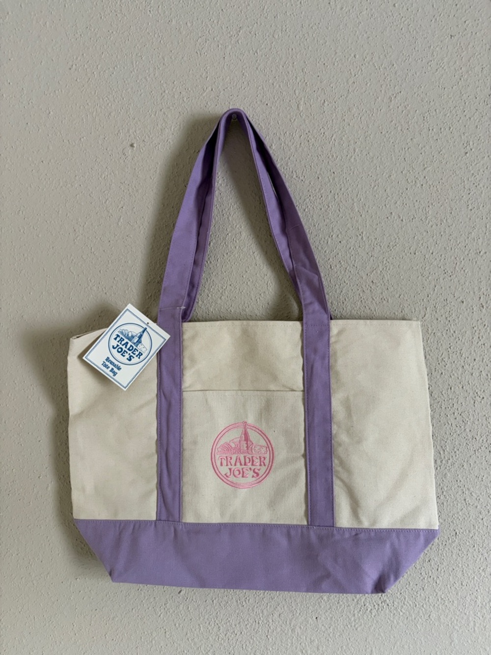 Trader Joe's Lavender & Cream Canvas Tote Bag - Picture 3 of 3